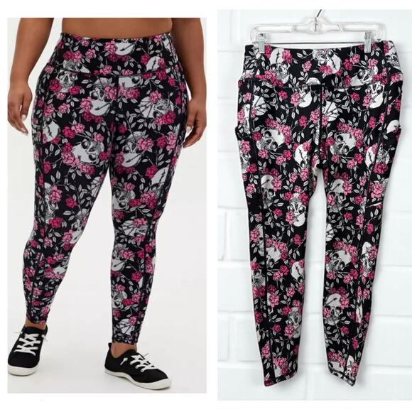 Torrid 2 (2X 18/20) Skull Roses Full Length Active Leggings w/Side Pockets New - Picture 1 of 5